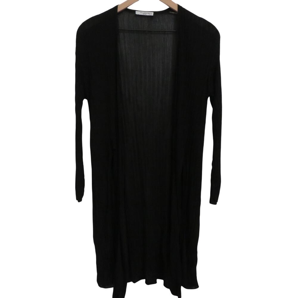 MM. Lafleur Womens Sz M Black Long Sleeve Open Front Semi Sheer Cardigan